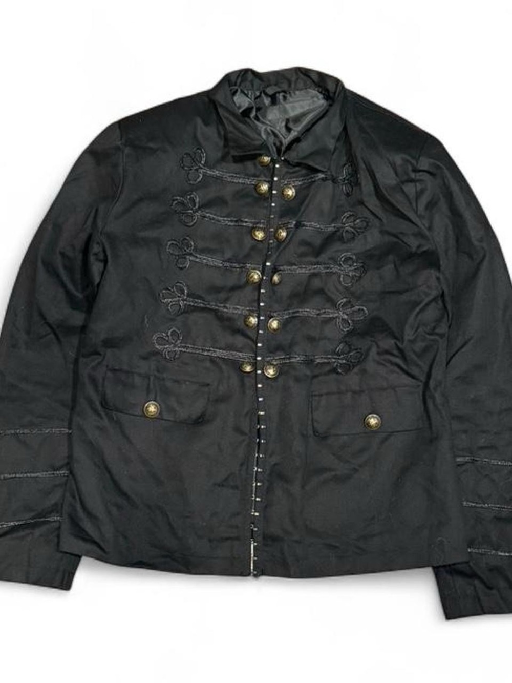 Y2K Napolean Button Embroidered Black Padded Longsleeve Jacket